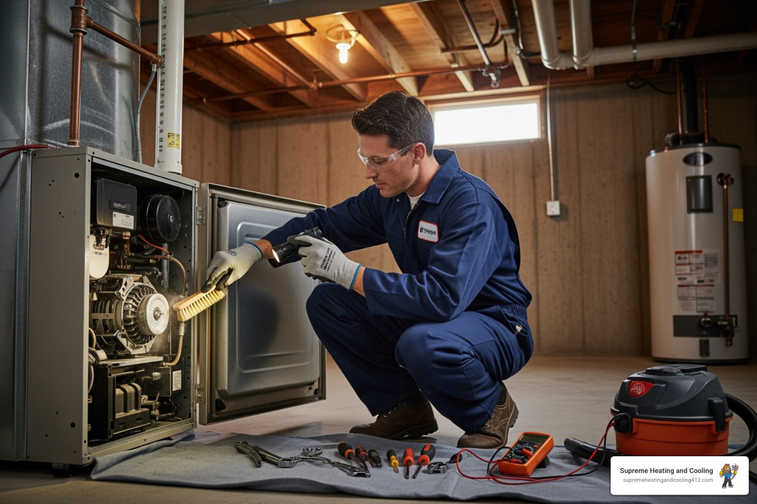 a technician performing routine maintenance on a furnace - licensed furnace contractor in blawnox, pa a technician performing routine maintenance on a furnace - licensed furnace contractor in blawnox, pa