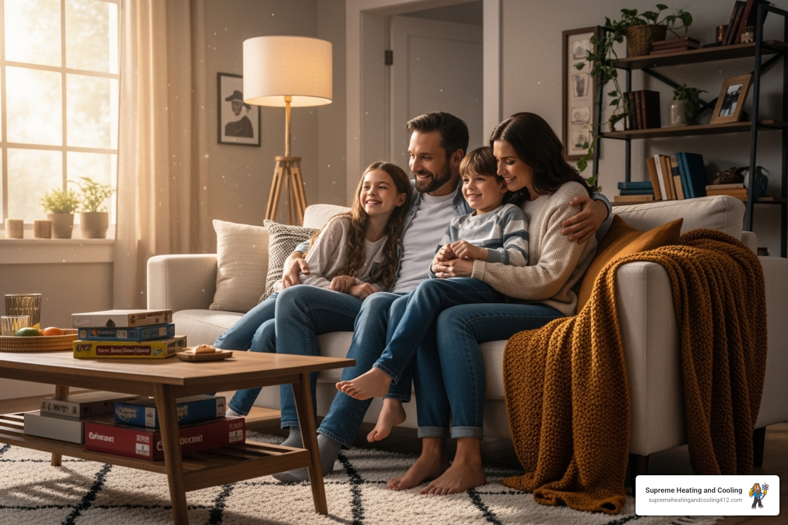 a happy family in a warm home - furnace maintenance in churchill, pa