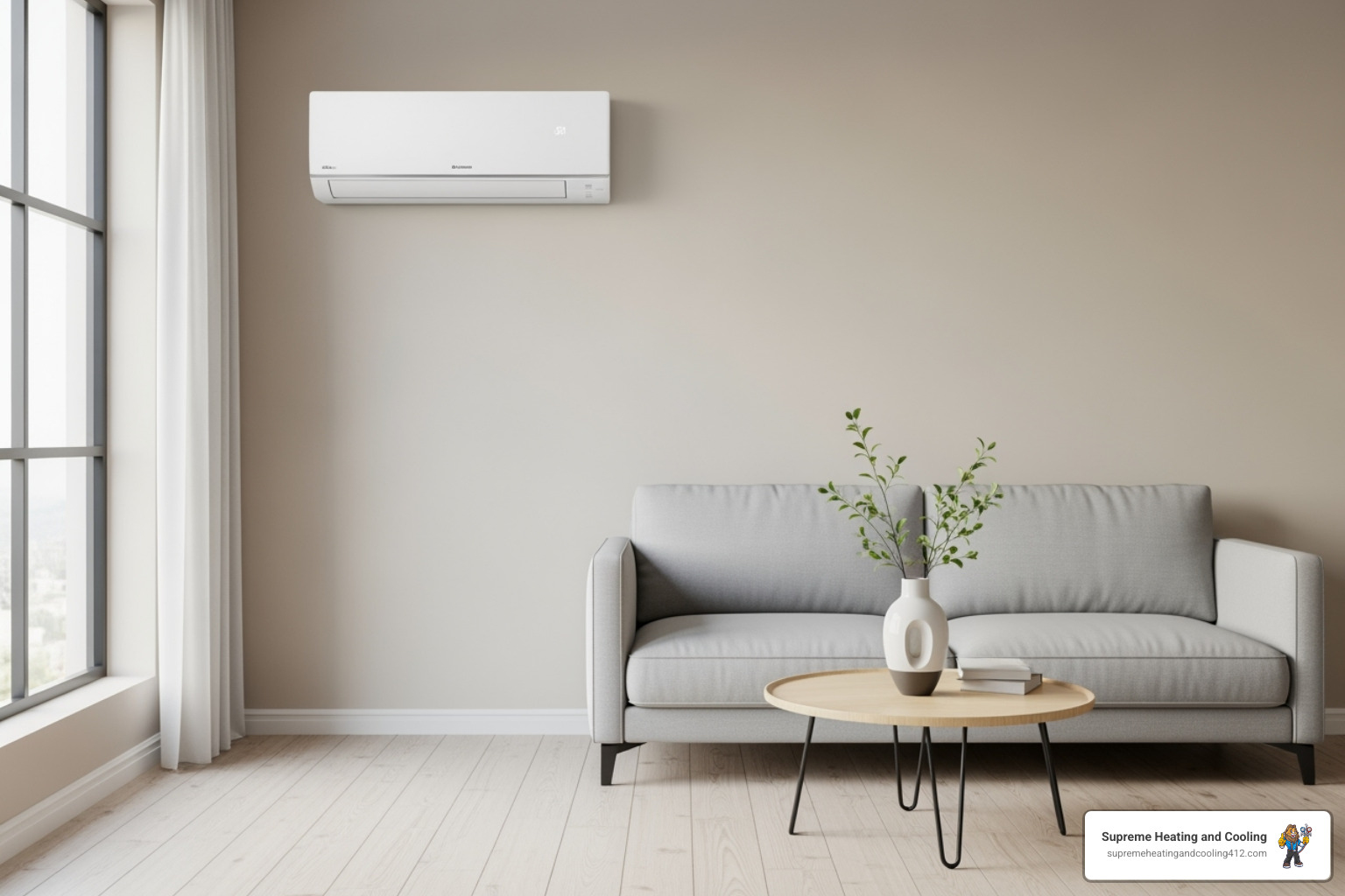 A sleek, modern ductless mini-split unit mounted cleanly on a wall in a contemporary living space, highlighting its aesthetic appeal and efficient heating/cooling capabilities. - certified heat pump technician in penn hills, pa A sleek, modern ductless mini-split unit mounted cleanly on a wall in a contemporary living space, highlighting its aesthetic appeal and efficient heating/cooling capabilities. - certified heat pump technician in penn hills, pa