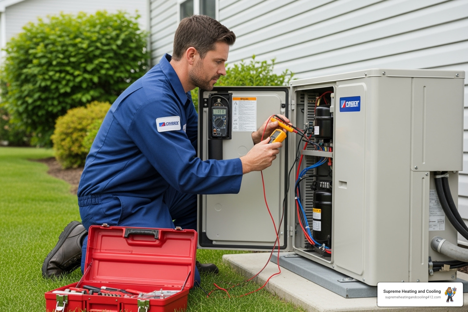 An HVAC technician performing a professional tune-up on an outdoor heat pump unit, checking components. - heat pump frozen in bethel park, pa An HVAC technician performing a professional tune-up on an outdoor heat pump unit, checking components. - heat pump frozen in bethel park, pa
