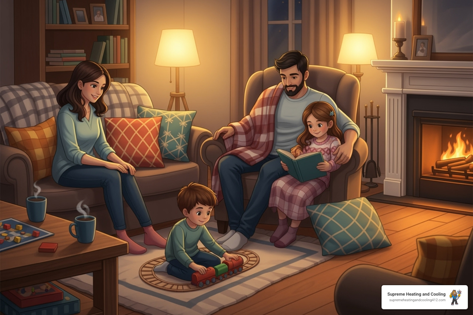 family comfortably enjoying their warm home - furnace upgrade in sewickley, pa family comfortably enjoying their warm home - furnace upgrade in sewickley, pa