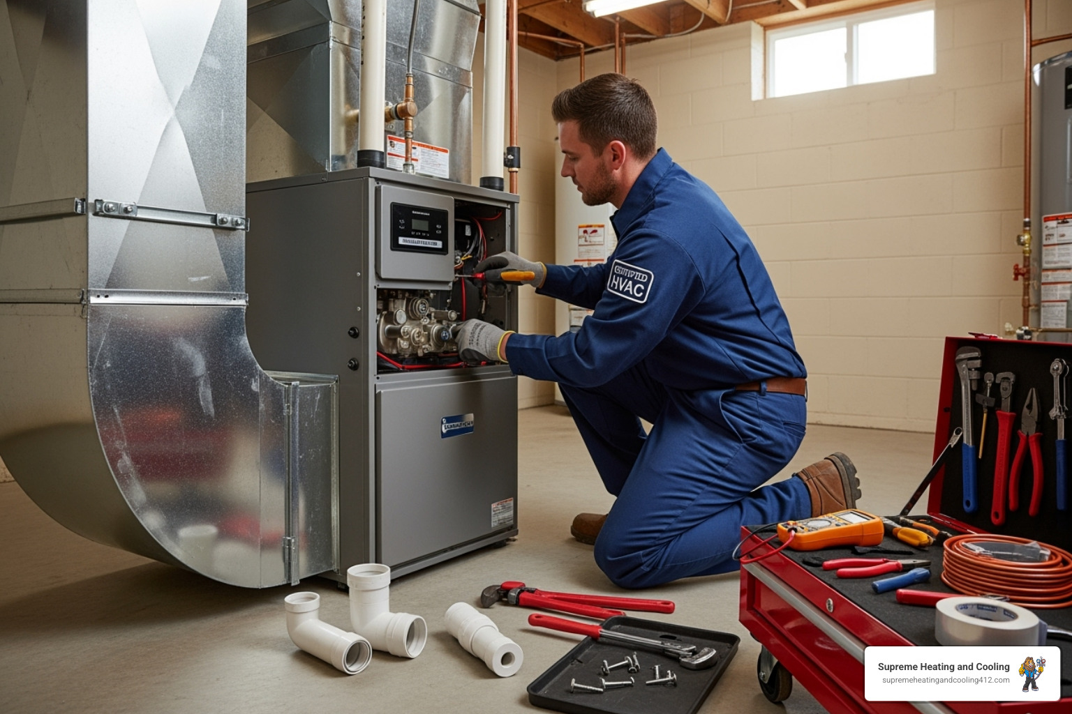 certified technician carefully installing a new, modern furnace - furnace upgrade in sewickley, pa certified technician carefully installing a new, modern furnace - furnace upgrade in sewickley, pa
