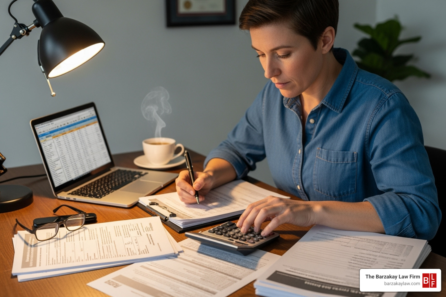 Person reviewing medical bills and a calculator - Personal injury bike accident