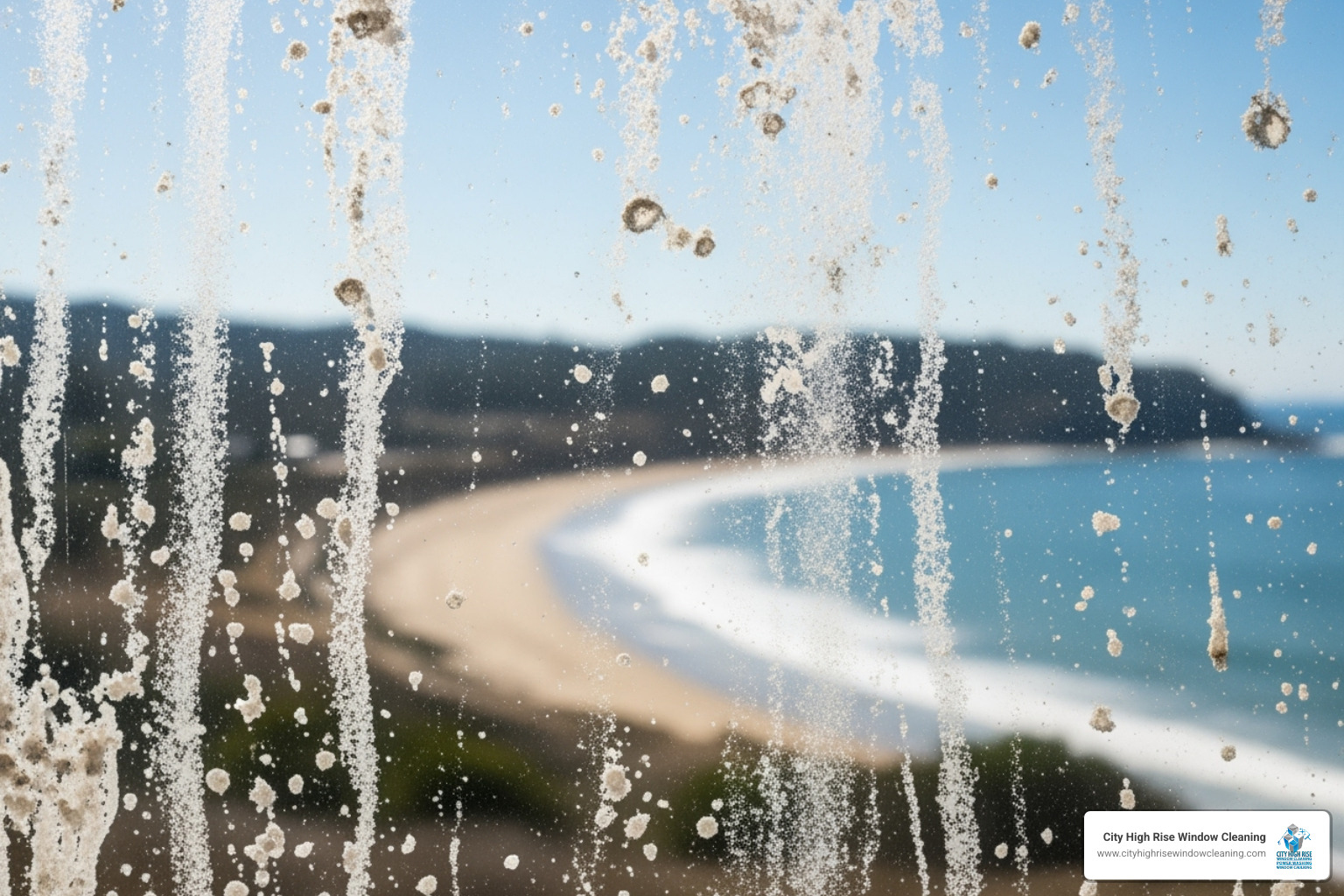 window pane covered in salt spray and grime, with the Bellport coastline blurred in the background - commercial window cleaning bellport window pane covered in salt spray and grime, with the Bellport coastline blurred in the background - commercial window cleaning bellport