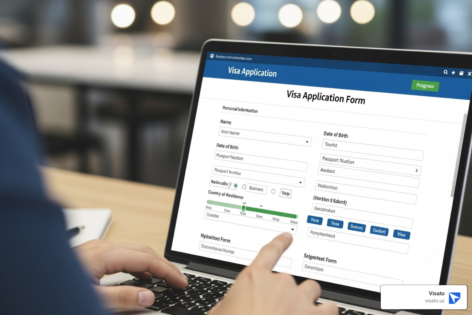 Person filling out an online visa form on a laptop - Medical visa application form Person filling out an online visa form on a laptop - Medical visa application form