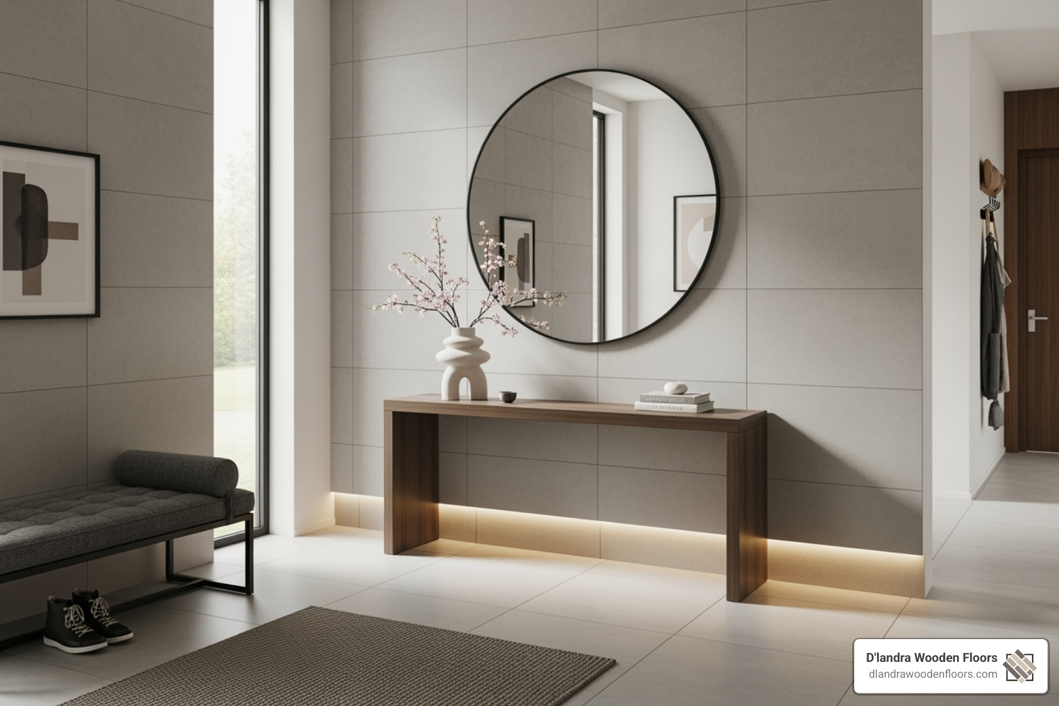 Modern entryway with large-format porcelain tiles - durable entryway flooring Modern entryway with large-format porcelain tiles - durable entryway flooring