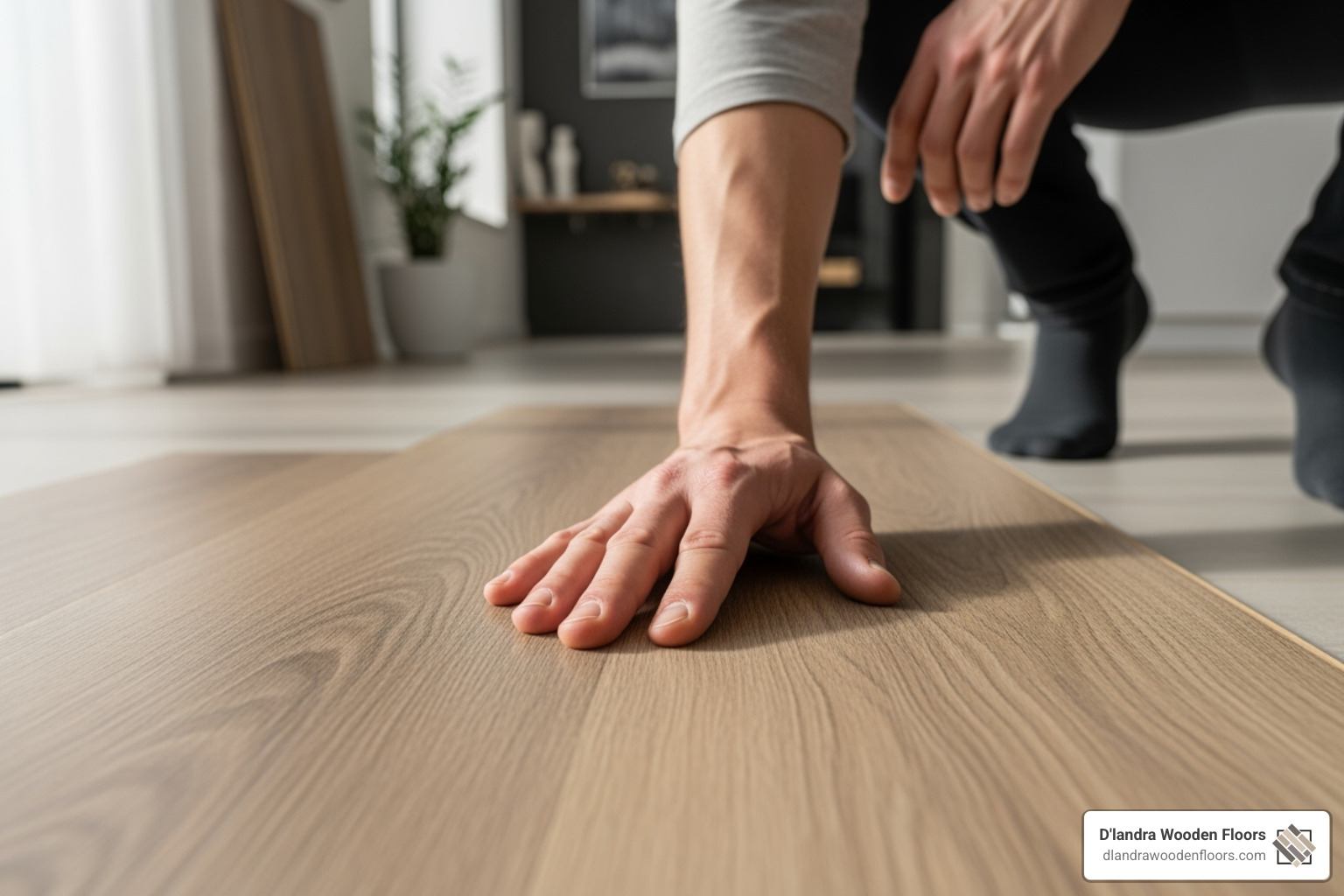 a person examining a laminate flooring sample up close - Scratch resistant laminate a person examining a laminate flooring sample up close - Scratch resistant laminate