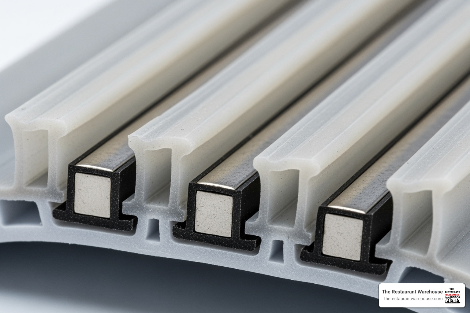 A close-up shot of a magnetic freezer door gasket, showing its flexible, grooved design, and the magnetic strips embedded within the rubber. - do commercial freezers have a suction seal on the door A close-up shot of a magnetic freezer door gasket, showing its flexible, grooved design, and the magnetic strips embedded within the rubber. - do commercial freezers have a suction seal on the door