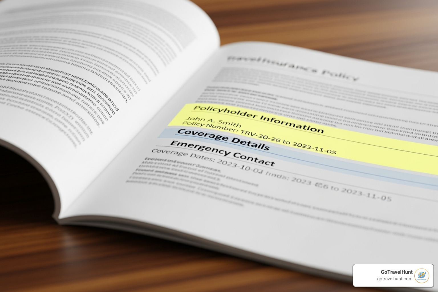 travel insurance policy document with key sections highlighted. - best holiday insurance