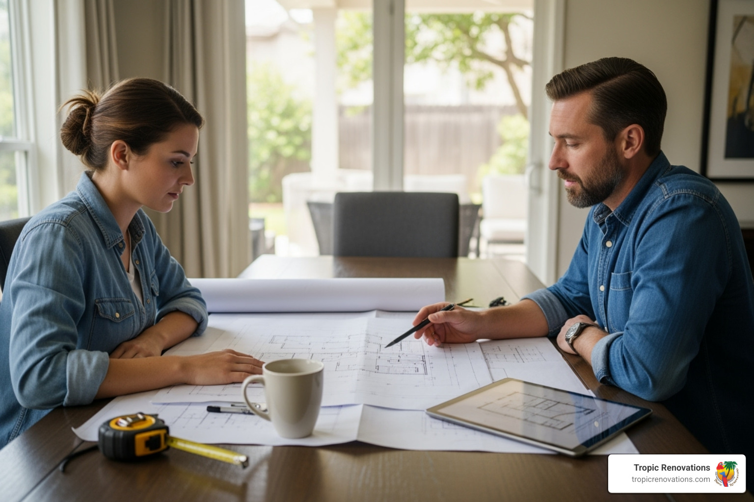 homeowner and contractor reviewing blueprints - What are your specialties?