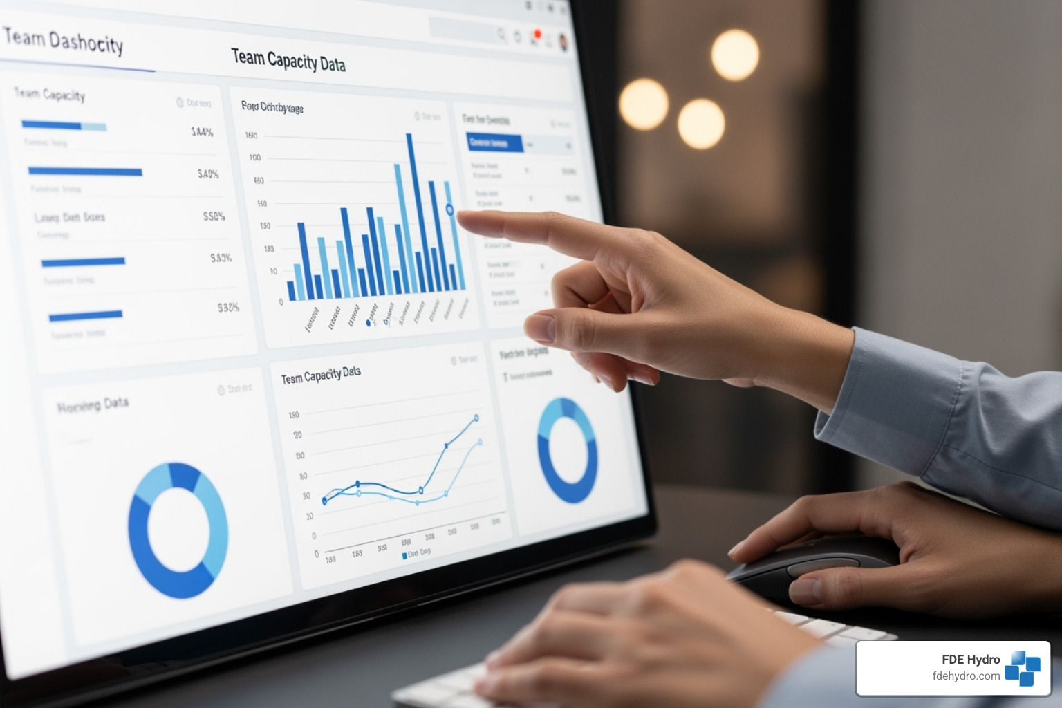 User interacting with a clean software interface showing team capacity - AI for resource management