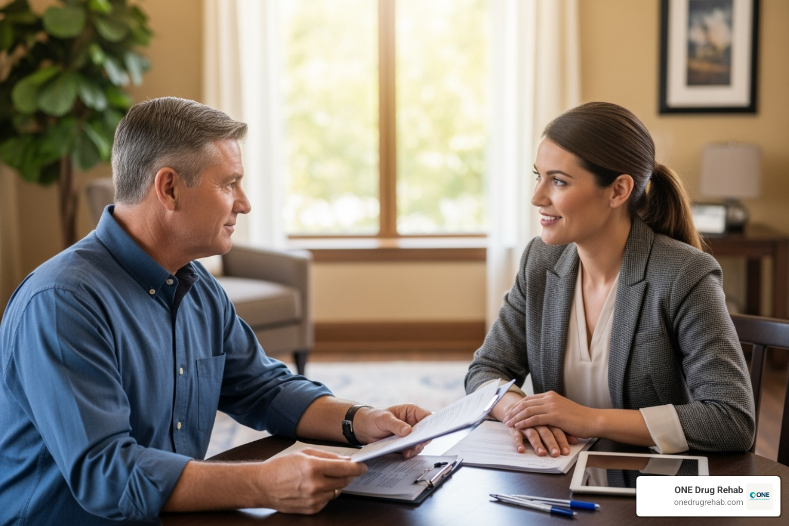 A patient speaking with a case manager or care coordinator, showing a collaborative and supportive interaction - integrated health rehab