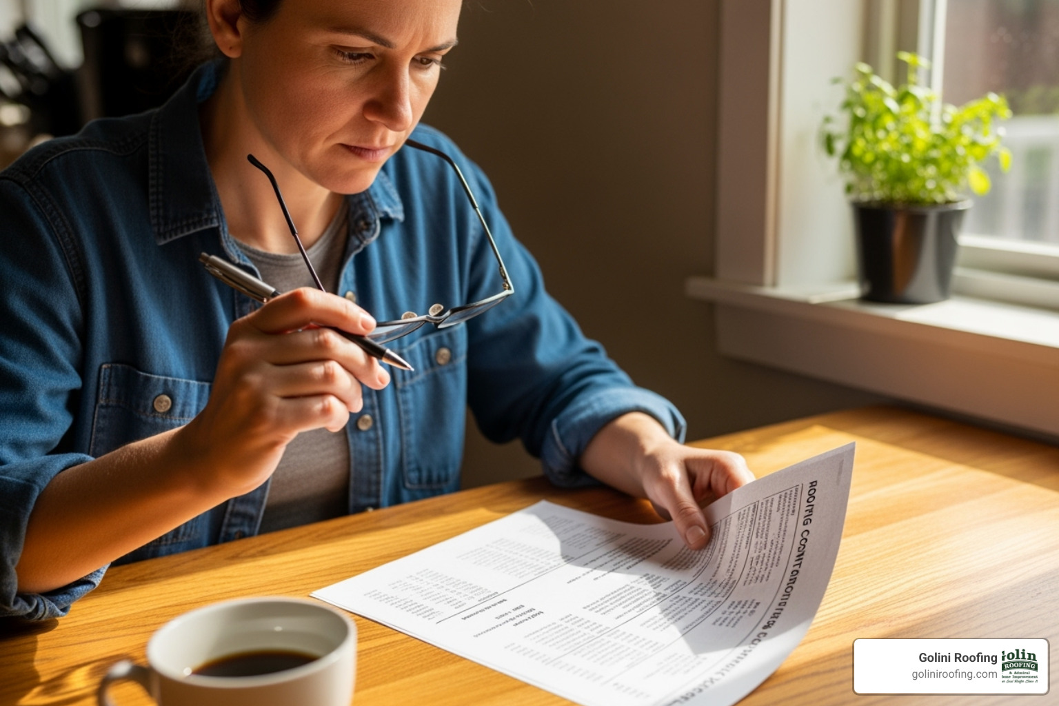 homeowner reviewing roofing quote - Roofing contractor quote
