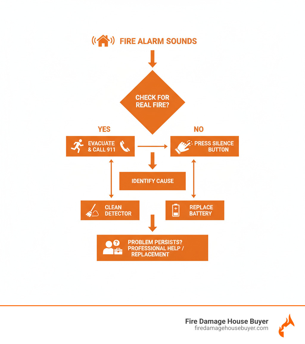 infographic showing decision tree - how to turn off house fire alarm​ infographic 