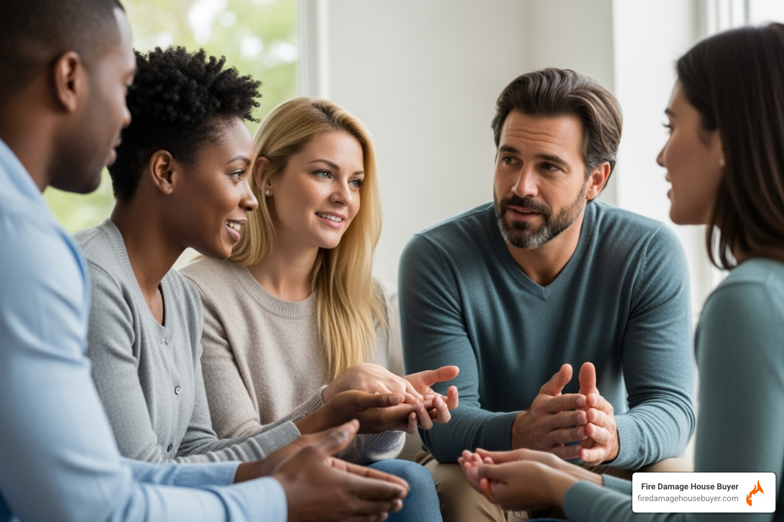 friends listening compassionately to a survivor - how to help a family whose house burned down friends listening compassionately to a survivor - how to help a family whose house burned down