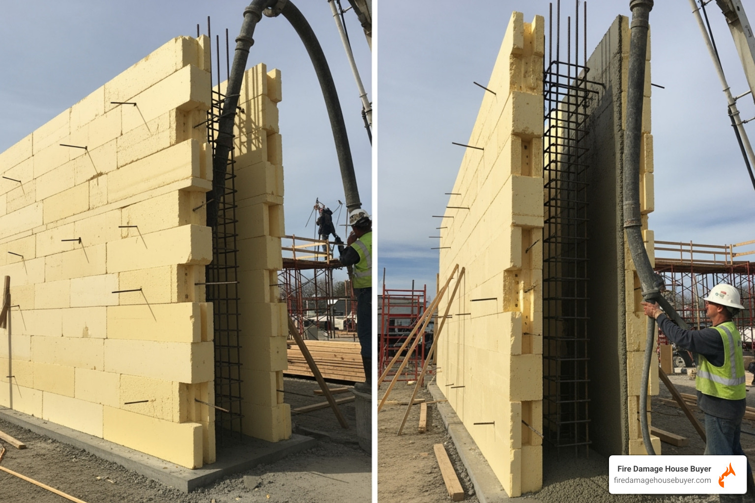 ICF wall construction - do concrete houses burn