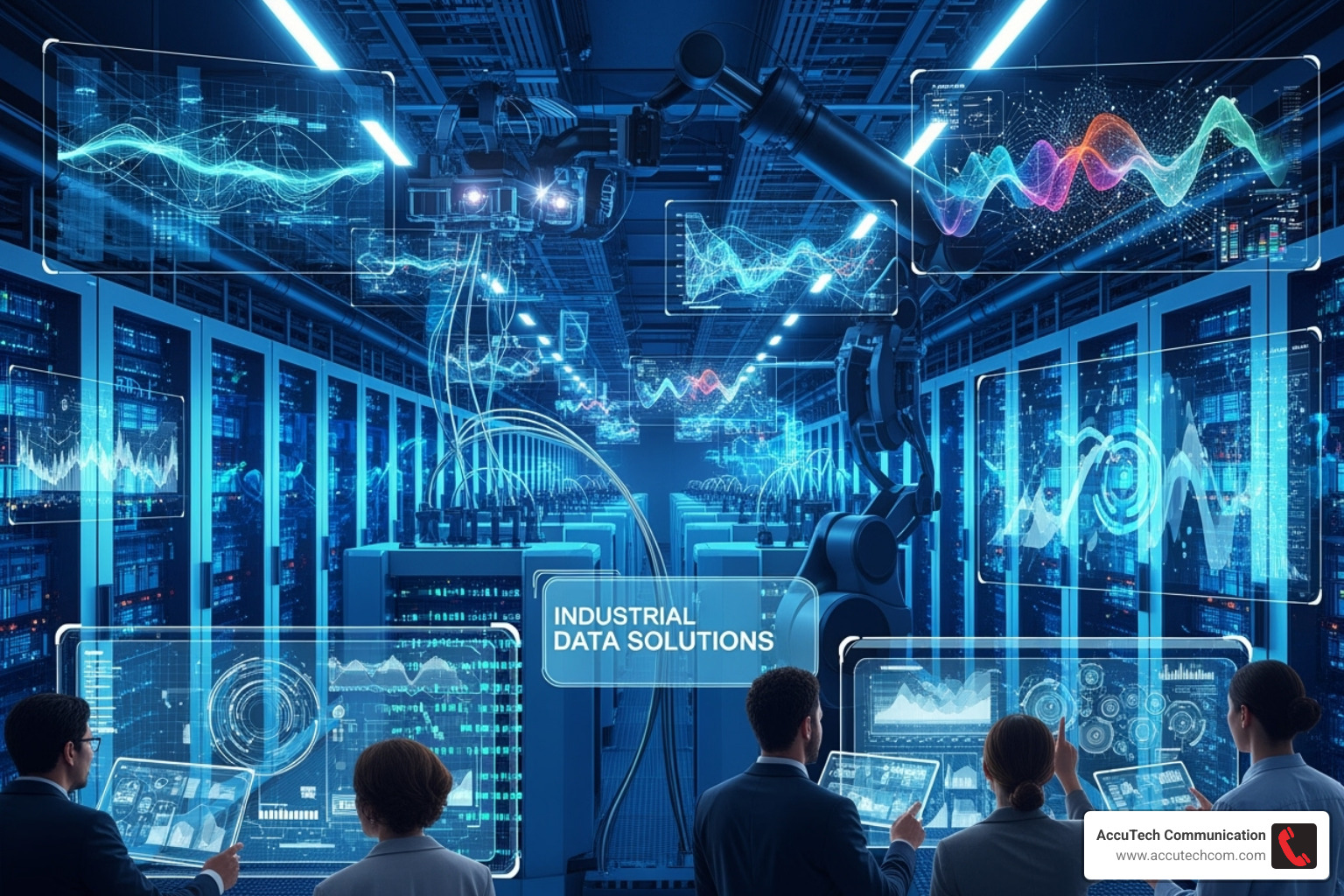 Data flow diagram from factory floor sensors and machinery, through edge computing devices, to a central data lake/historian, and finally to cloud-based analytics, AI models, and user dashboards - industrial data solutions
