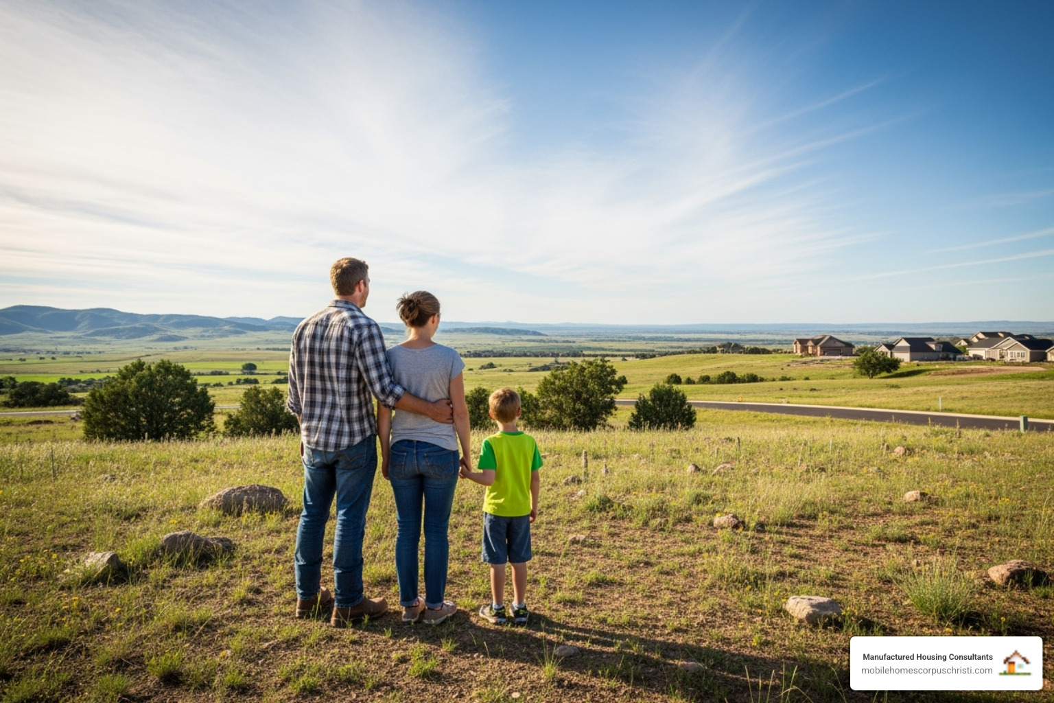 family looking at a plot of land - trailer house and land for sale