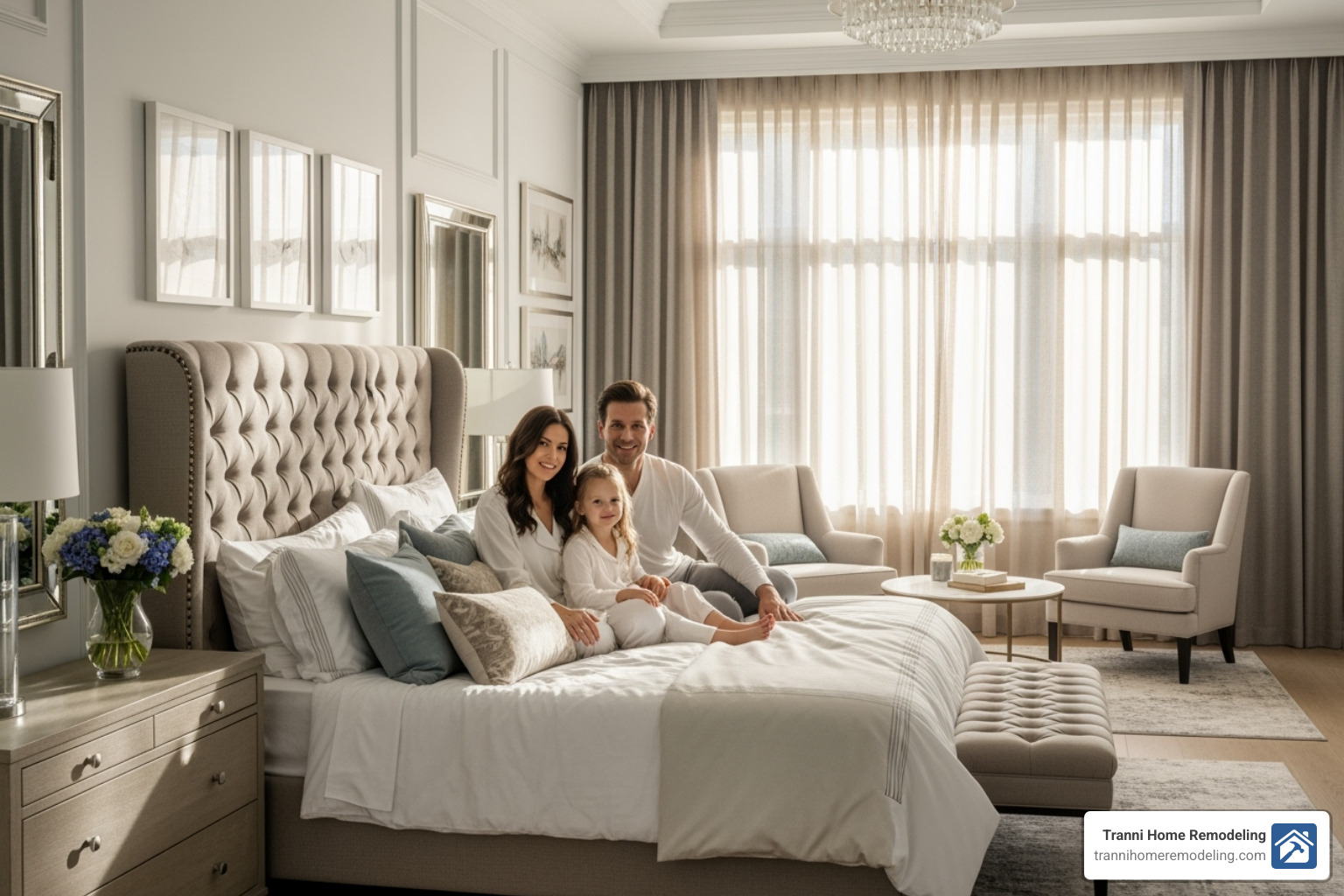family enjoying a spacious new master bedroom suite - bedroom addition contractor