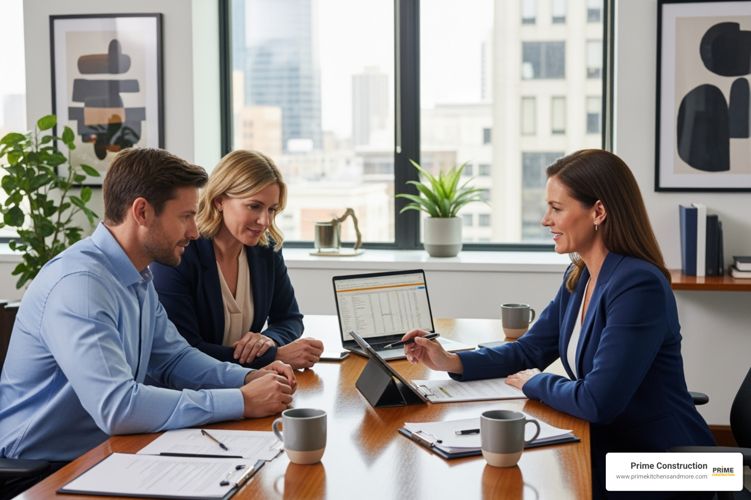 couple meeting with financial advisor - kitchen remodel financing options