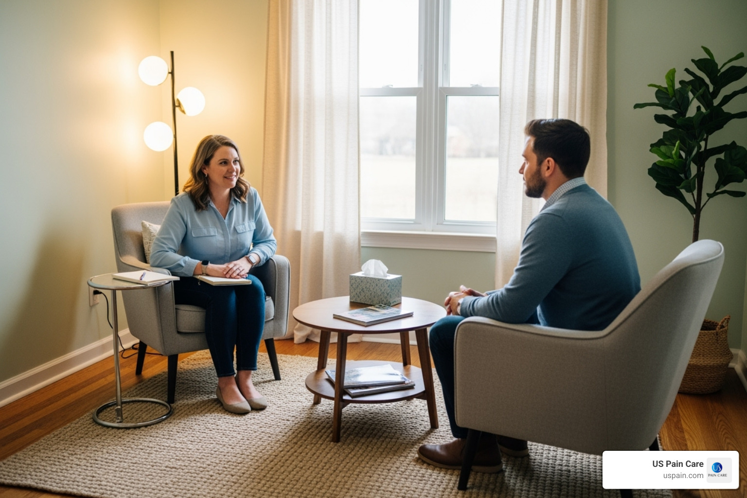 one-on-one counseling session in a calm, comfortable room - holistic addiction recovery center