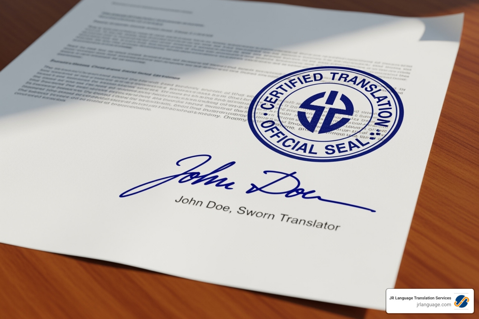 certified translation document with stamp and signature - certified translation services