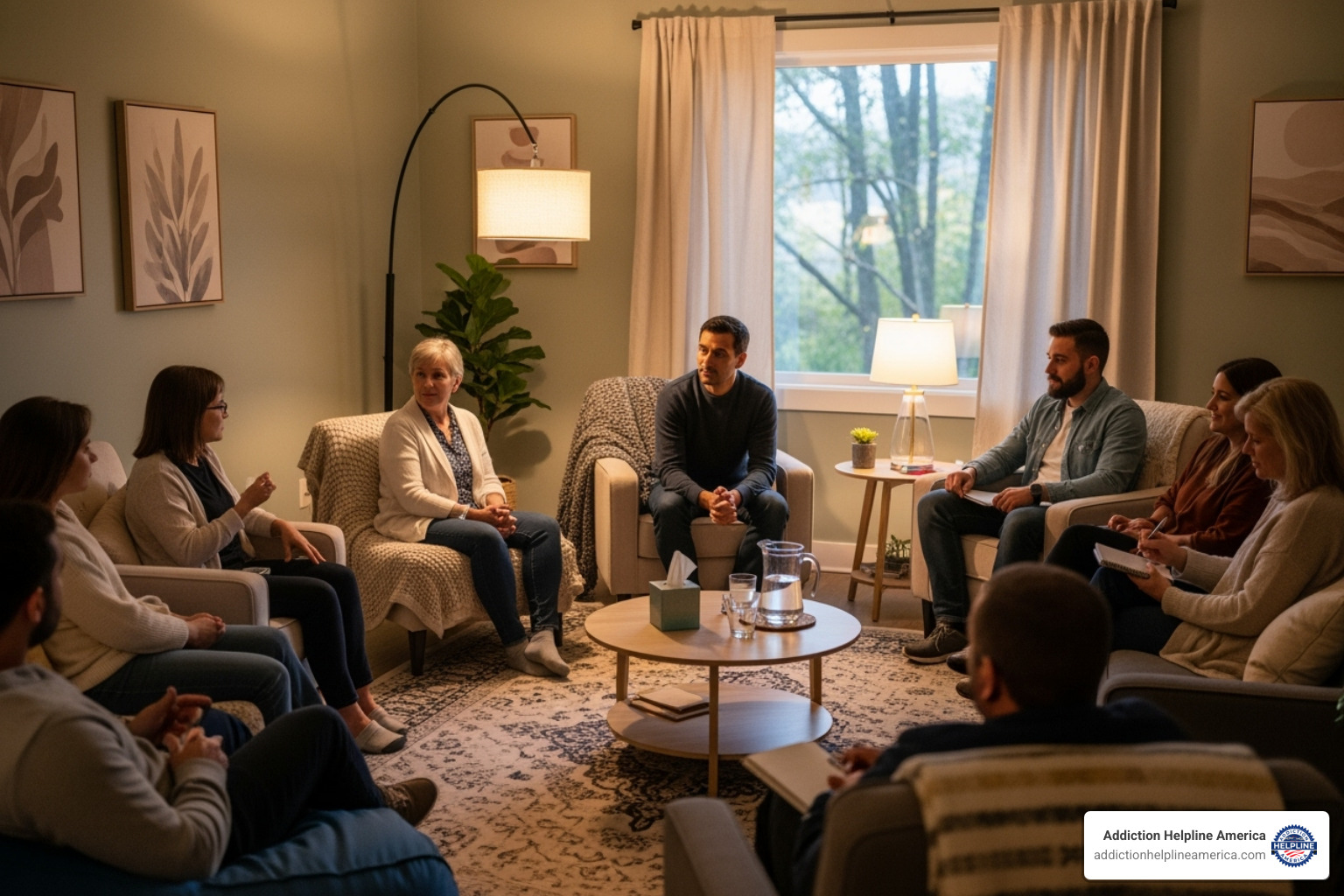 Group therapy session in a comfortable setting - rehab in Riverside