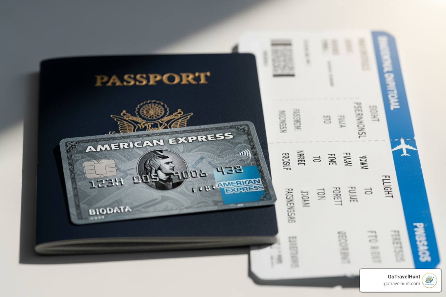 American Express card, passport, and flight tickets - american express flight insurance