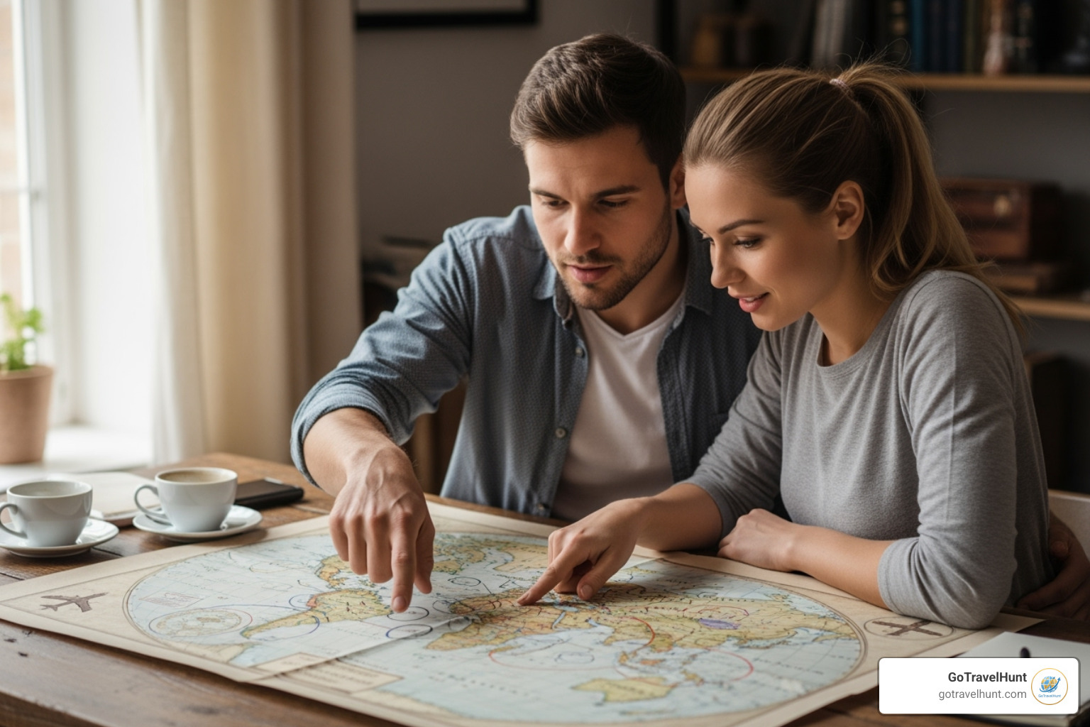 A couple planning their trip together with a map - couples retreats in usa A couple planning their trip together with a map - couples retreats in usa