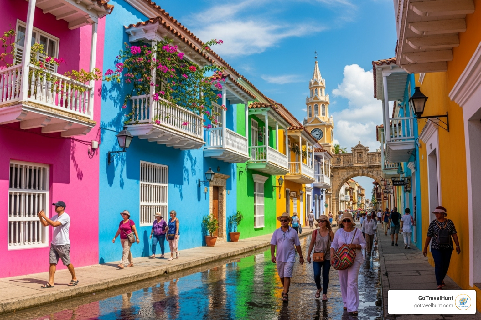 colorful colonial streets Cartagena Colombia - cheapest vacation destination