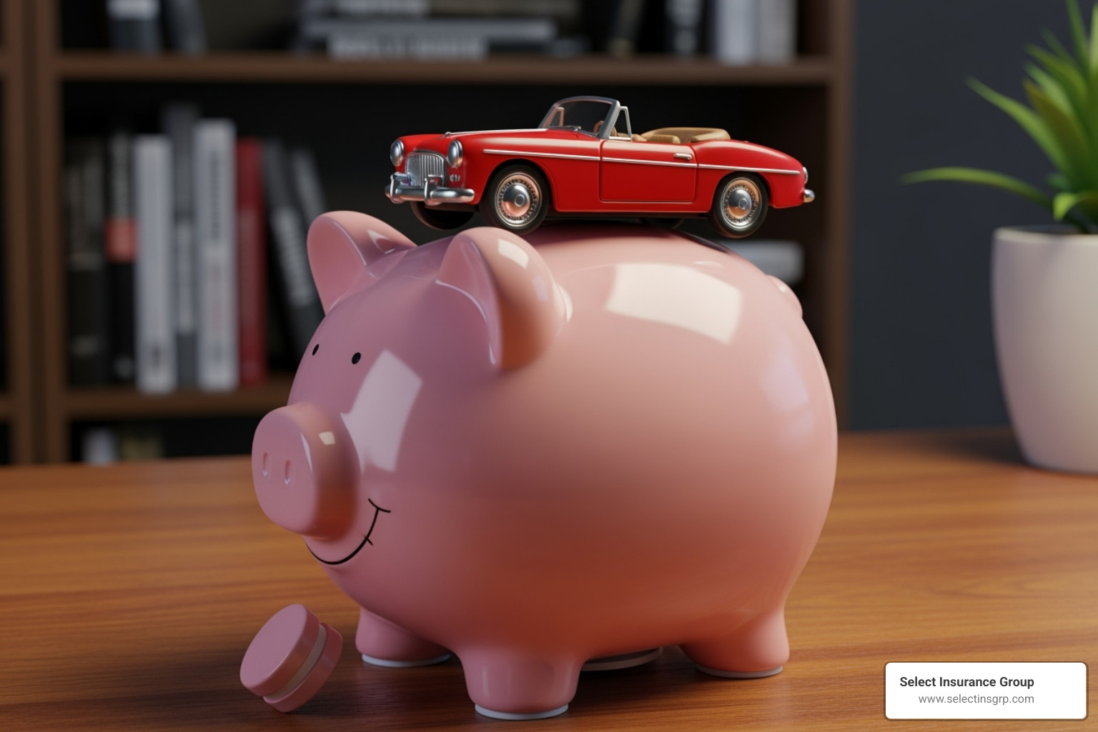 Piggy bank with a car toy on top - car insurance orlando florida