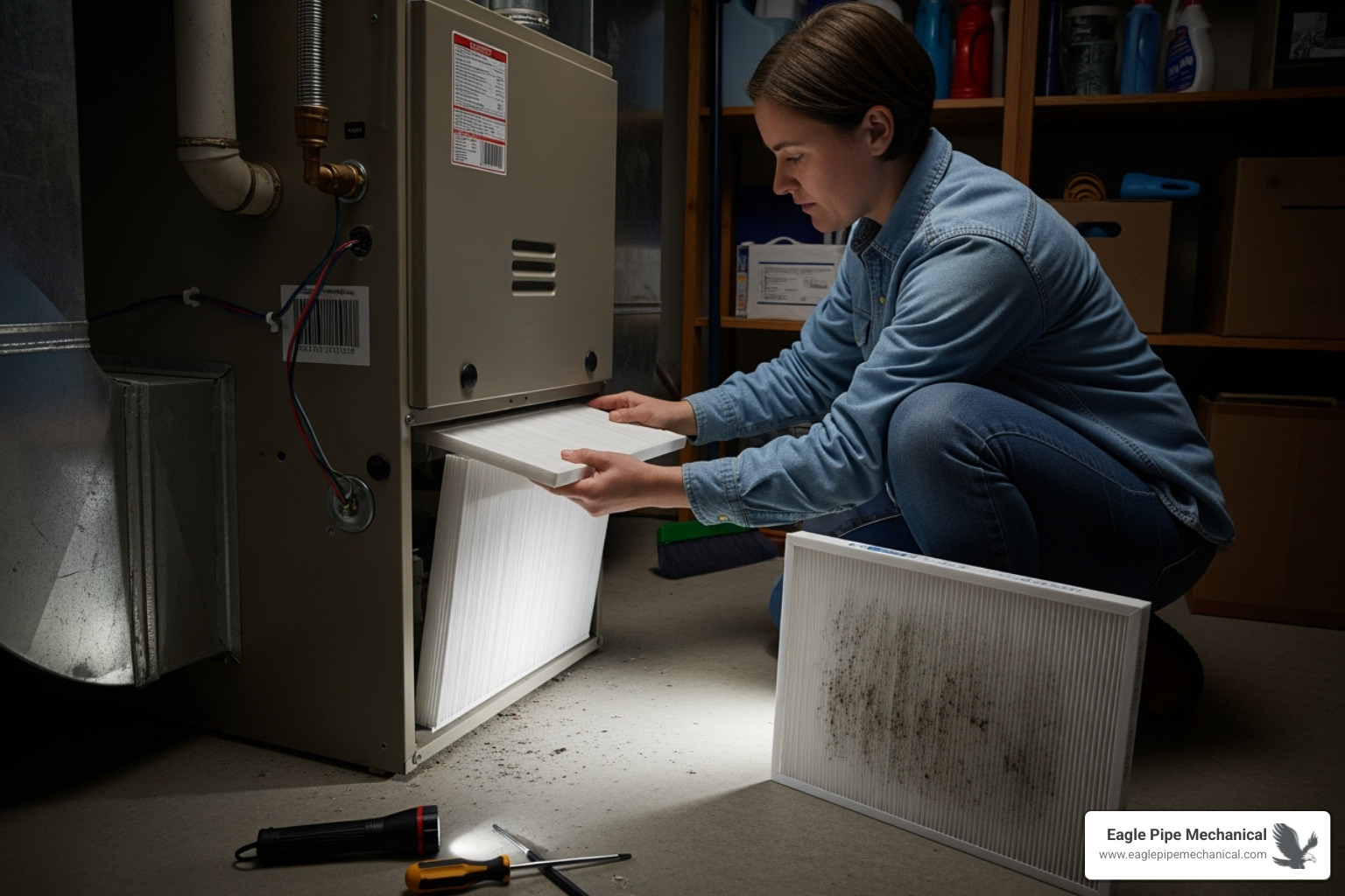 a person changing a furnace air filter - Furnace repair Port Orchard a person changing a furnace air filter - Furnace repair Port Orchard