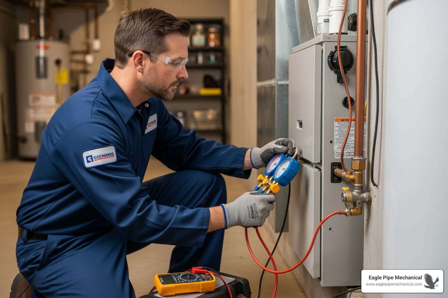 a technician using diagnostic tools on a furnace - Furnace repair Port Orchard a technician using diagnostic tools on a furnace - Furnace repair Port Orchard