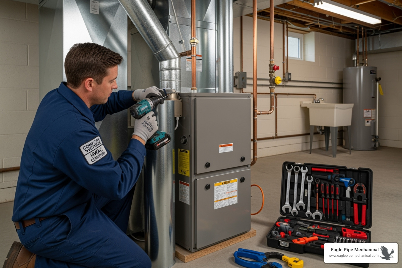 Certified technician installing a new furnace - Furnace installation Port Orchard Certified technician installing a new furnace - Furnace installation Port Orchard