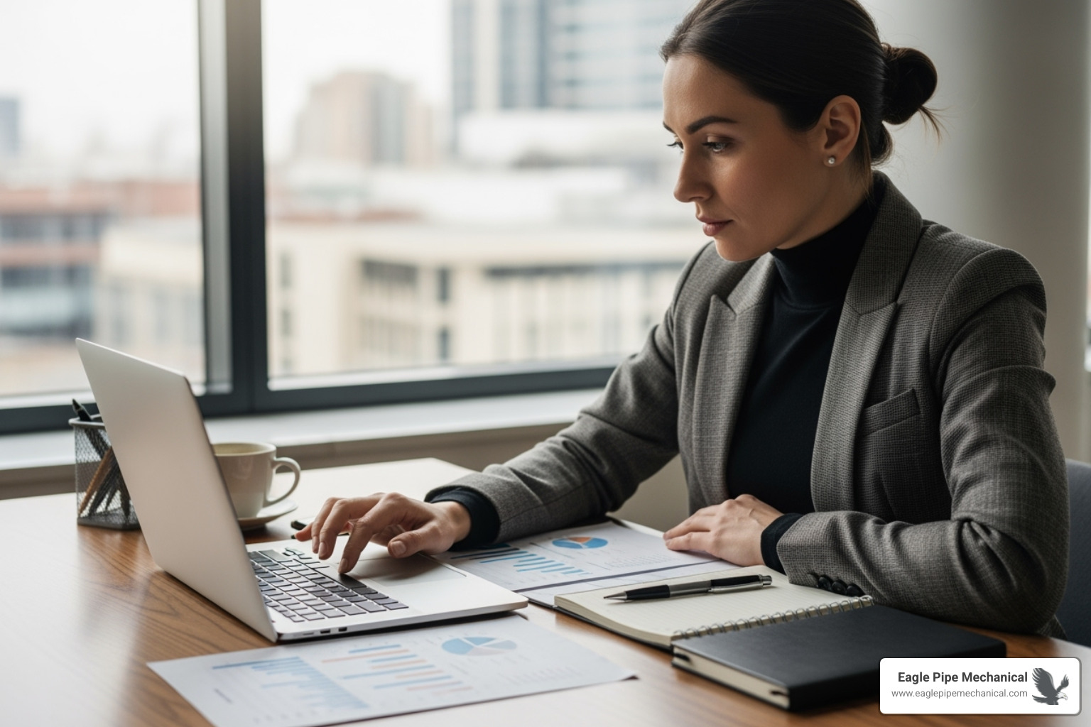 person reviewing financial documents on a laptop - HVAC financing options
