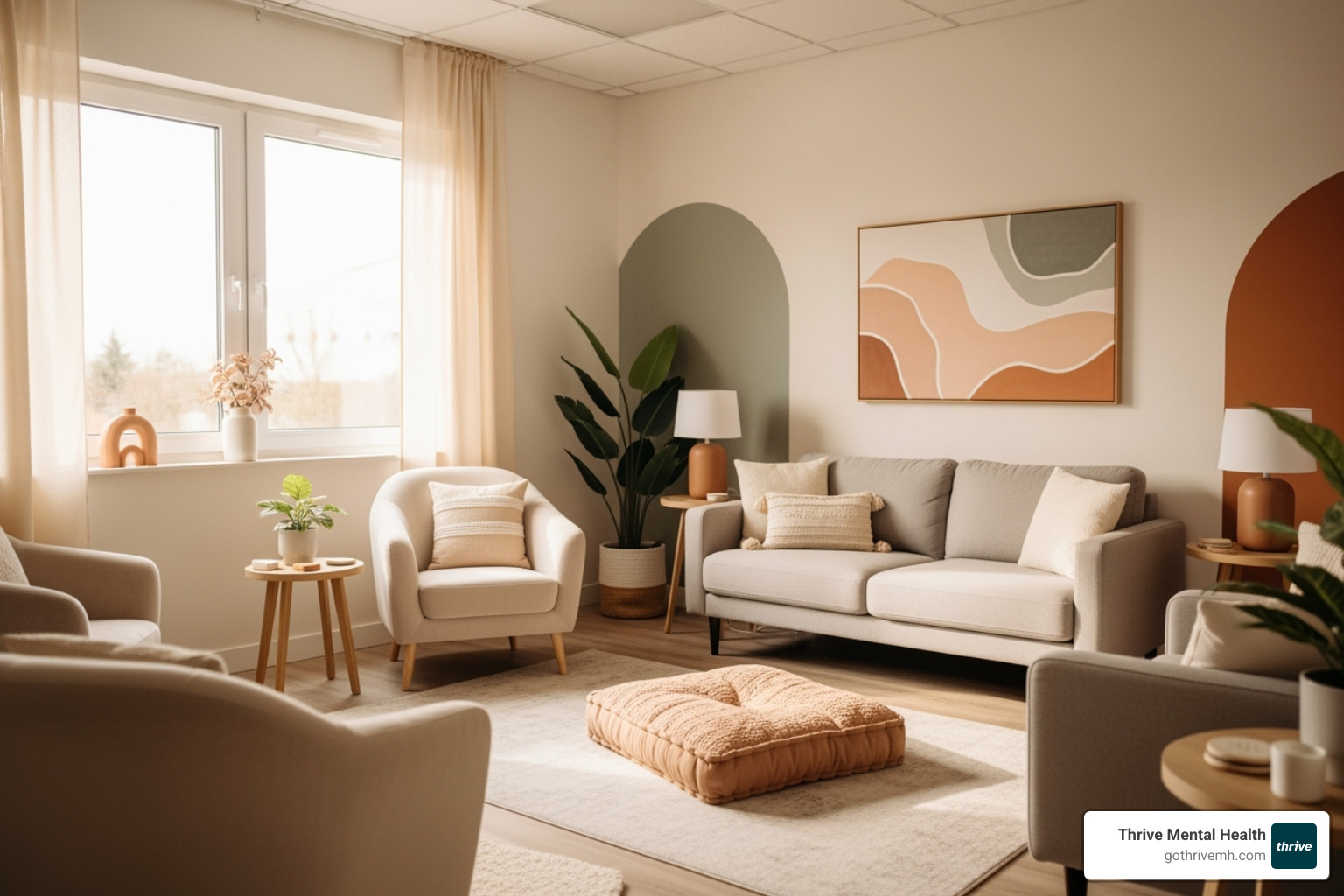 Calm, comfortable therapy room with soft lighting and varied seating - What are the best treatment centers for adults with co-occurring autism and depression?