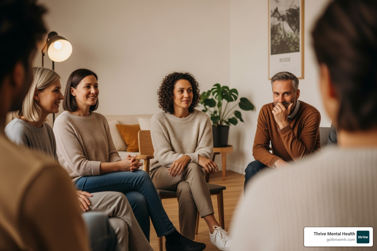 Group of adults in a supportive peer group setting - What are the best treatment centers for adults with co-occurring autism and depression?
