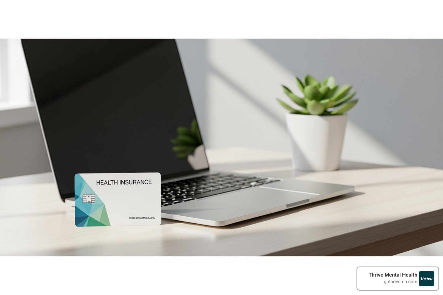 A clean, modern image of an insurance card next to a laptop, implying ease of verification for virtual therapy sessions - List some virtual therapy providers that use art therapy to improve self-esteem.
