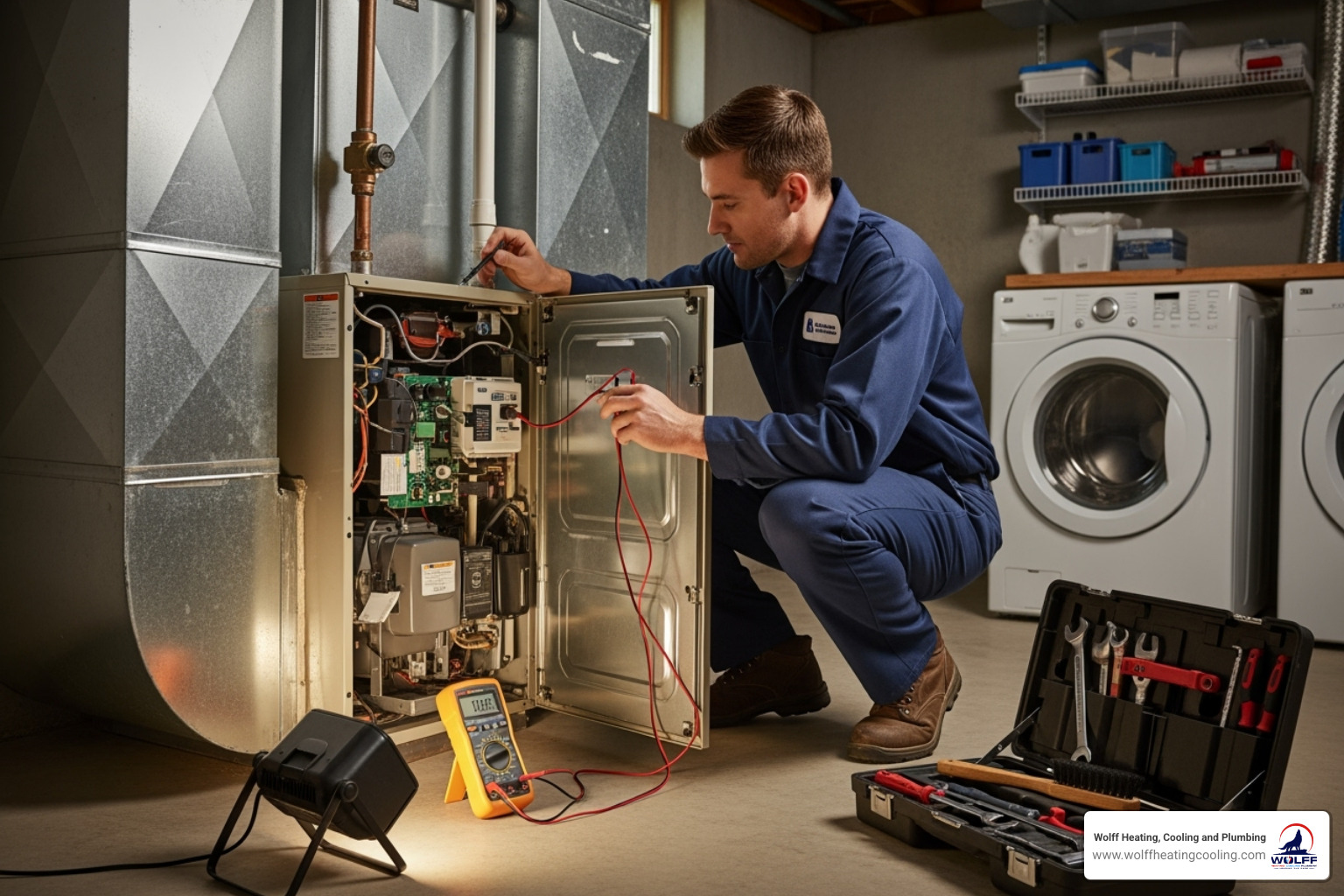 technician performing furnace maintenance - emergency heating repair placitas