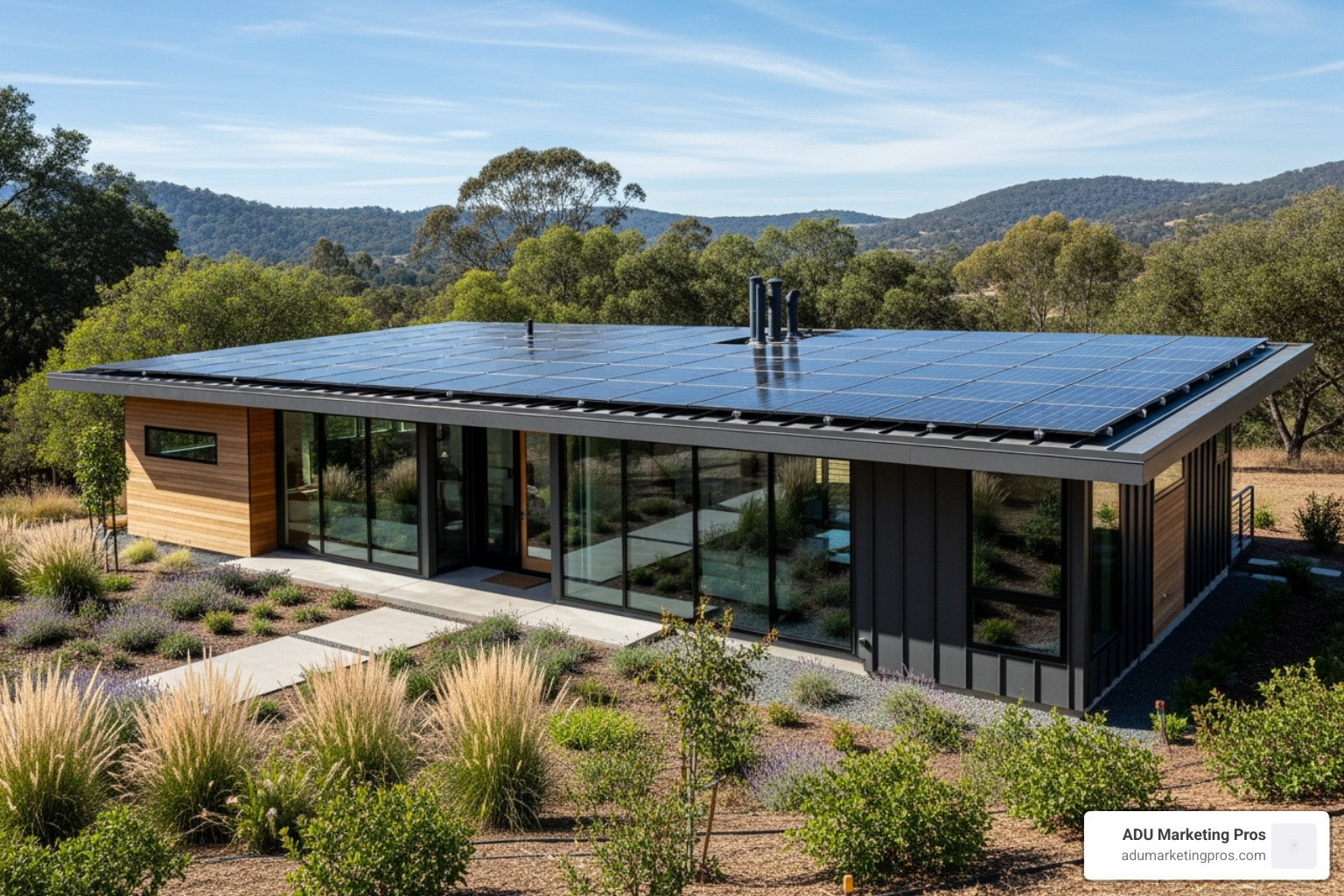 modern prefab home with solar panels - 600 sq ft prefab home