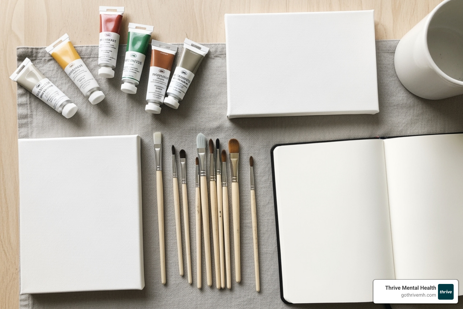 Art supplies—paints, canvases, brushes, and journals - "Where can I find a therapy group in Los Angeles that uses art therapy painting activities?"