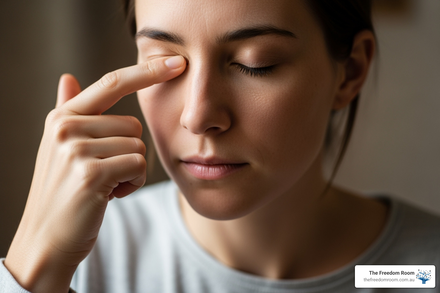 A serene image of a person practicing EFT (tapping) on their face, representing emotional healing and mindfulness - how to fix your life after an addiction