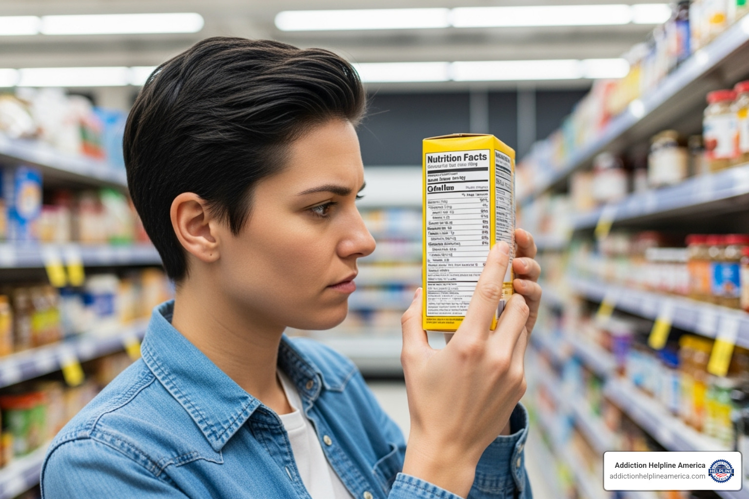 A person reading a food label in a grocery store - can you be addicted to msg A person reading a food label in a grocery store - can you be addicted to msg