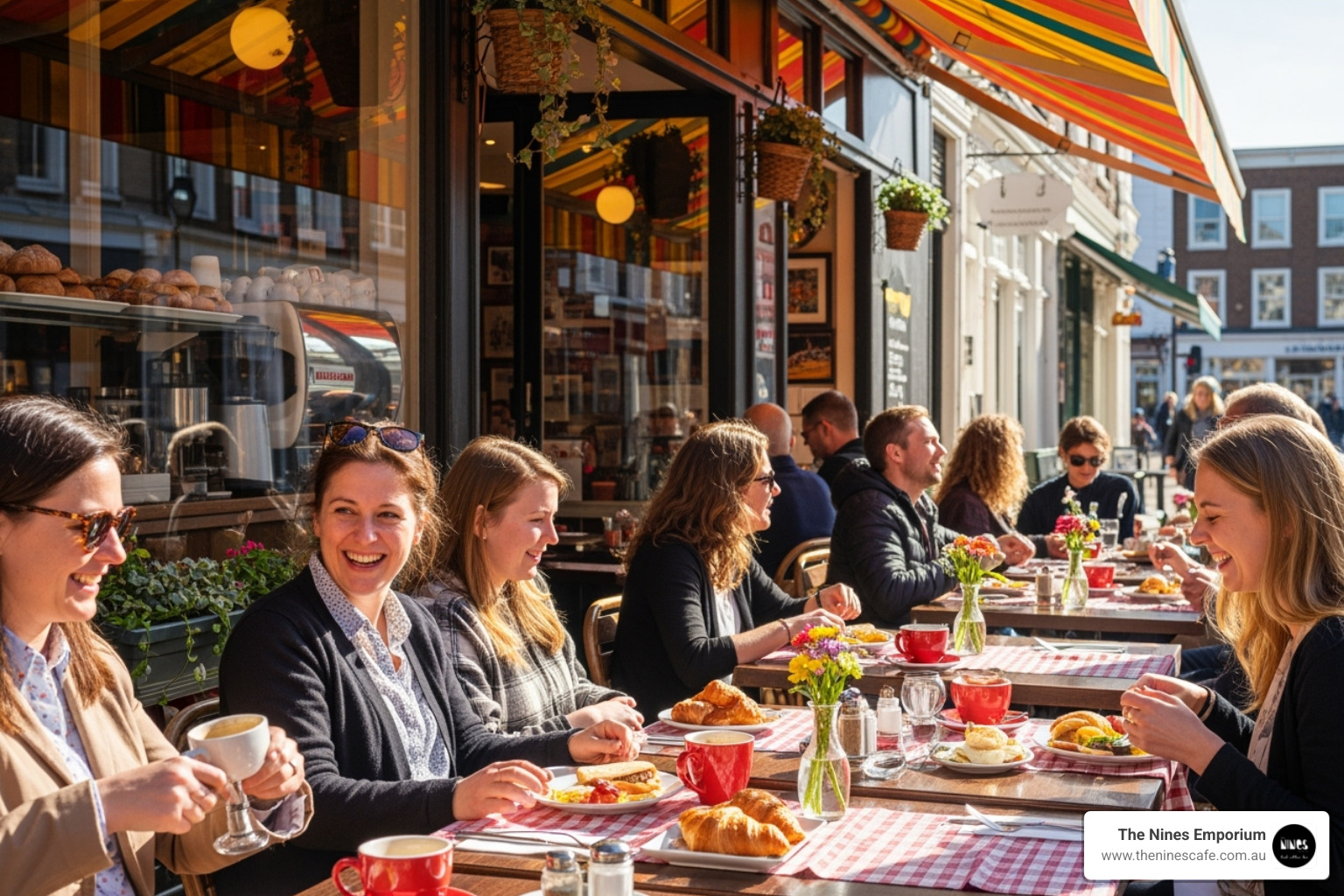 The Nines' storefront with people dining happily - Lunch spots Sunshine Coast