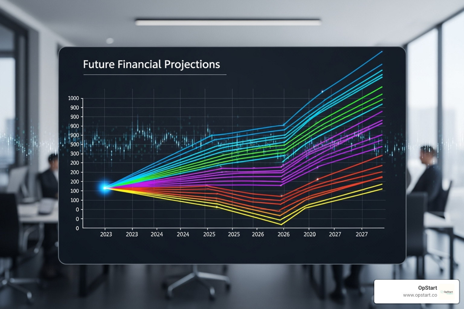 An image showing a financial forecast with multiple scenarios. - startup financial dashboard An image showing a financial forecast with multiple scenarios. - startup financial dashboard