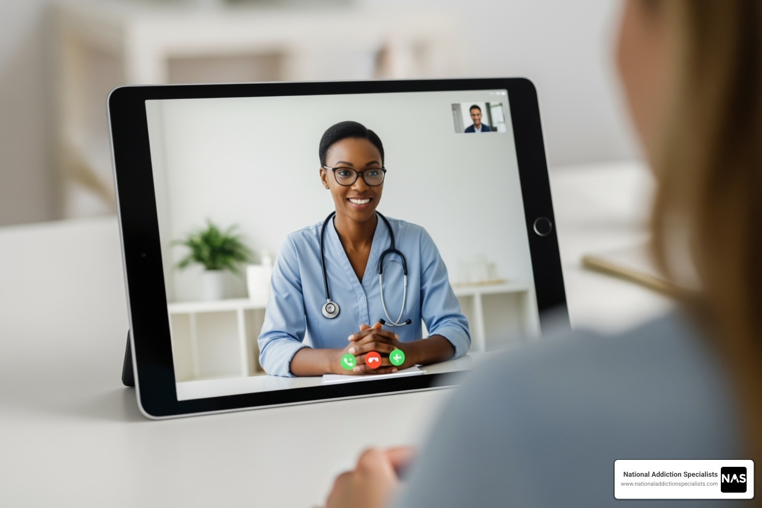 secure and professional video therapy session on a tablet screen - Online therapy Virginia