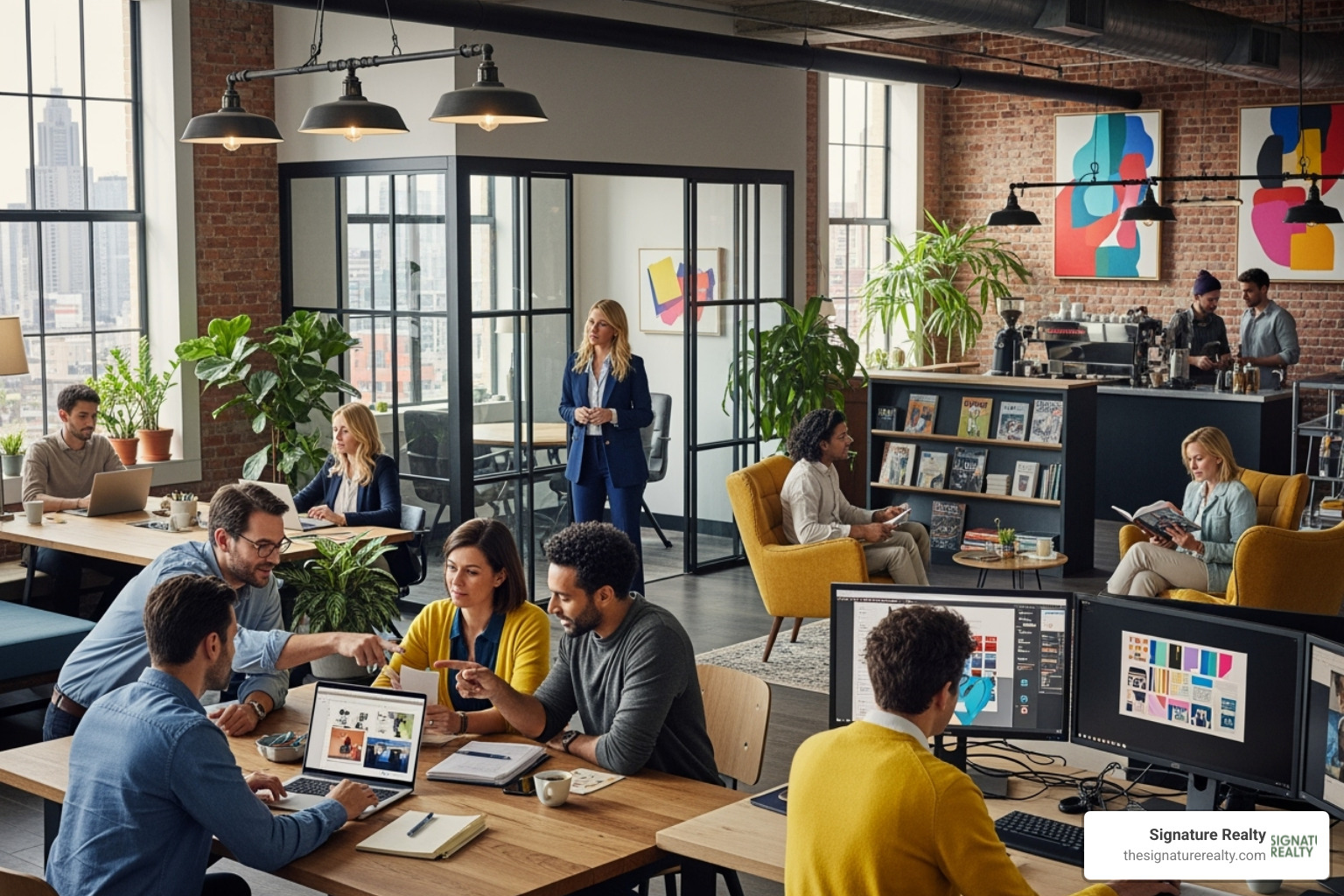 Vibrant coworking space with diverse professionals collaborating and working independently - affordable office space miami Vibrant coworking space with diverse professionals collaborating and working independently - affordable office space miami