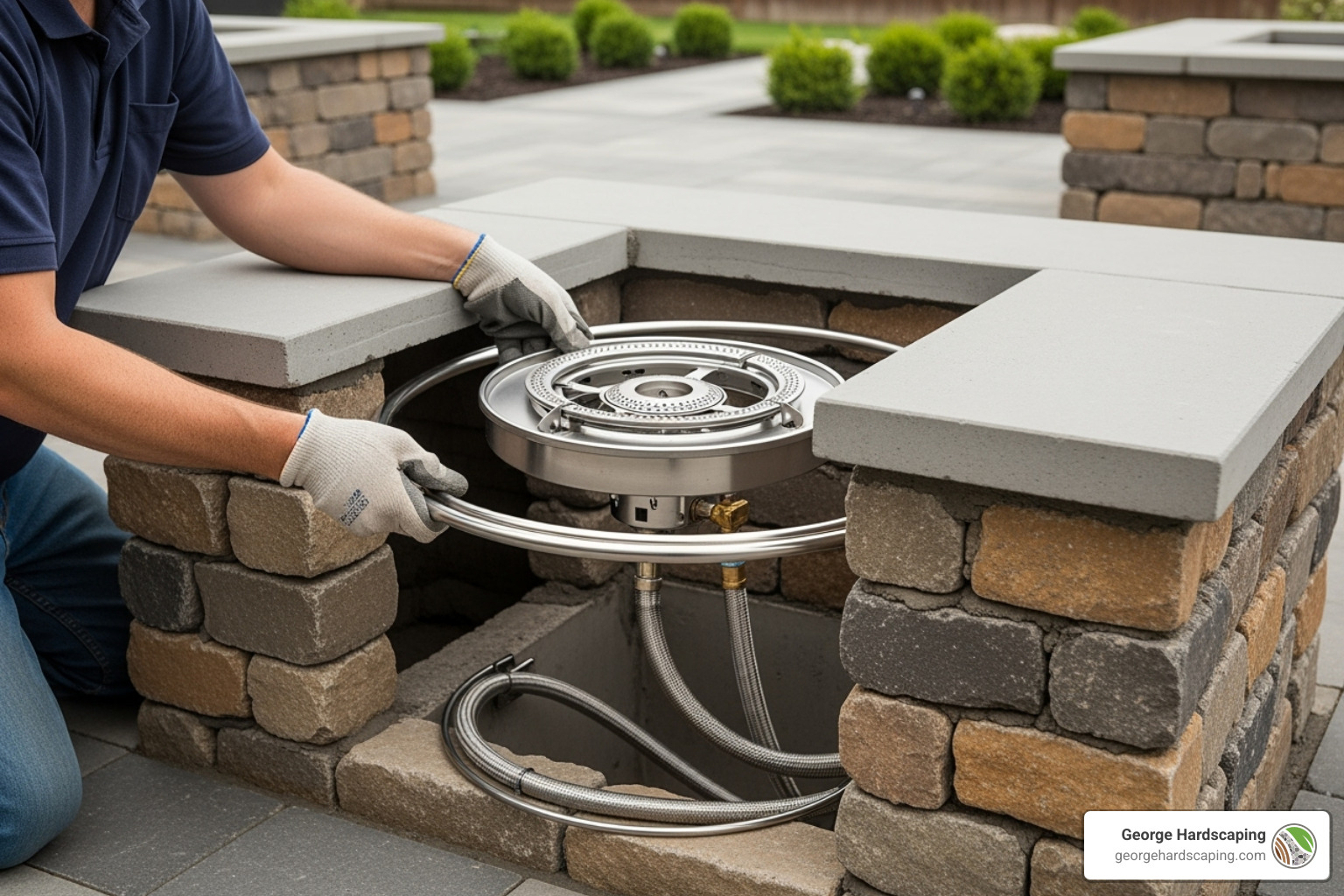 Burner and pan installation - Gas fire pit installation