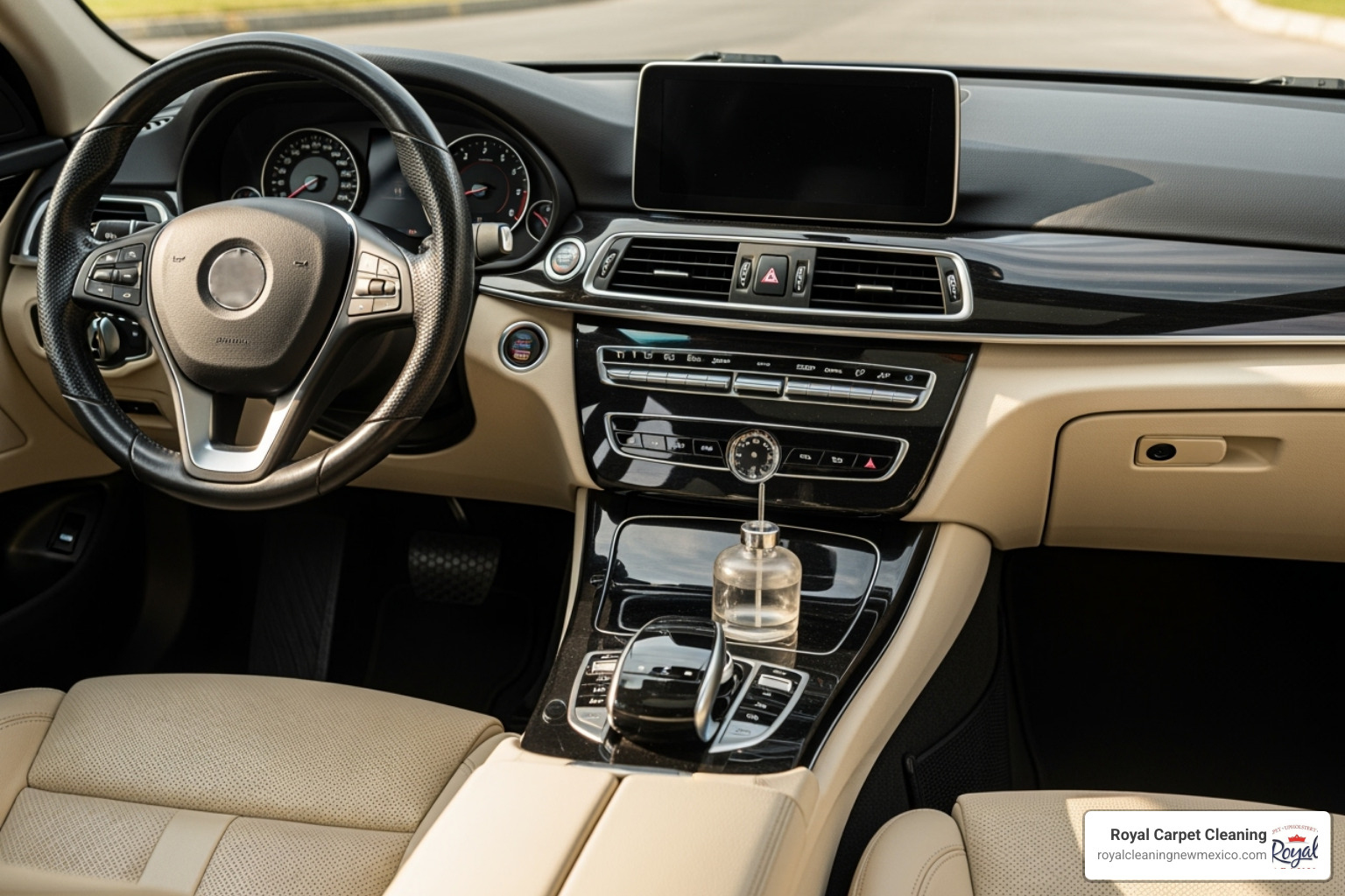 a pristine car interior with gleaming surfaces and clean upholstery - interior cleaning car price