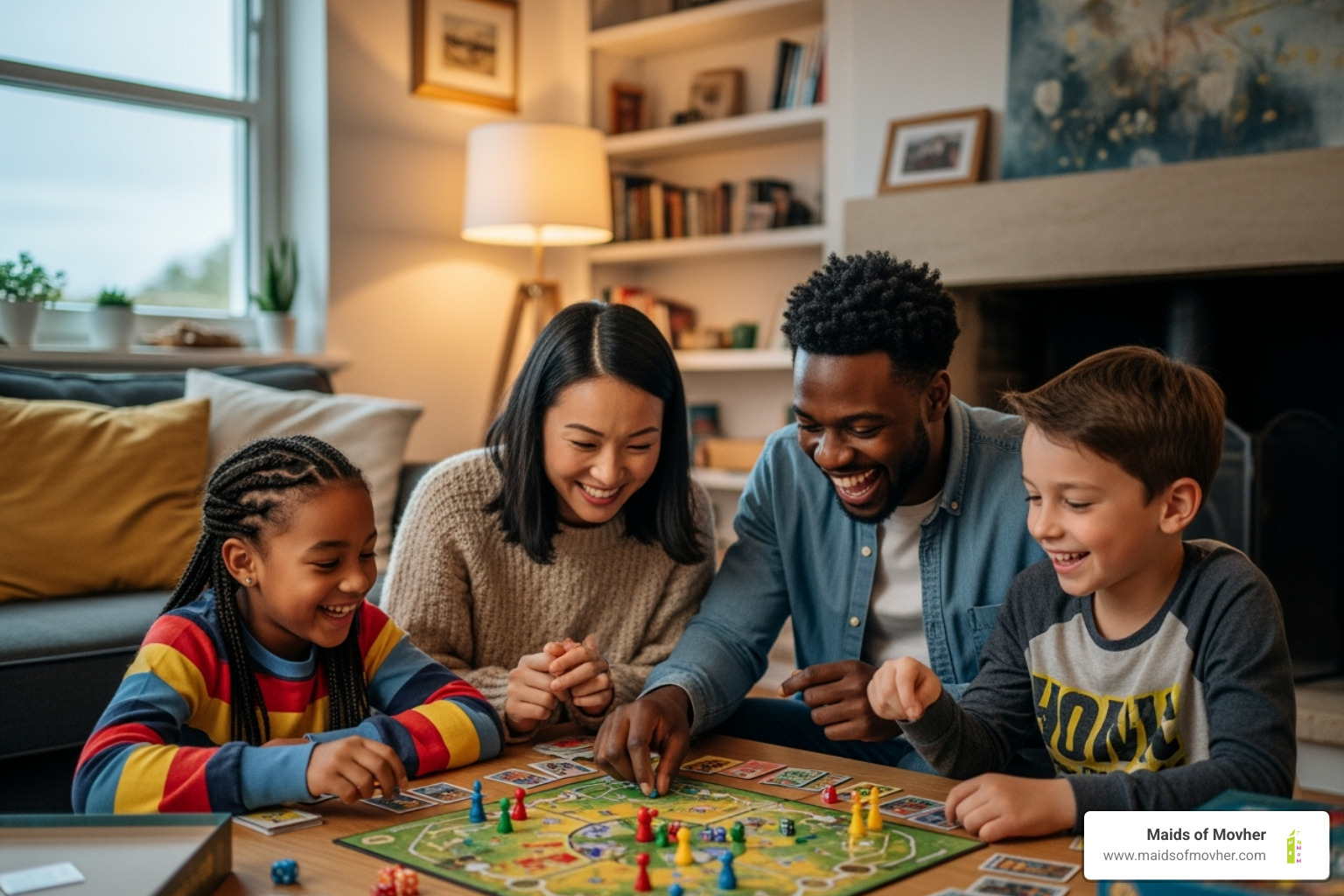 family playing board game - weekly cleaning services washington